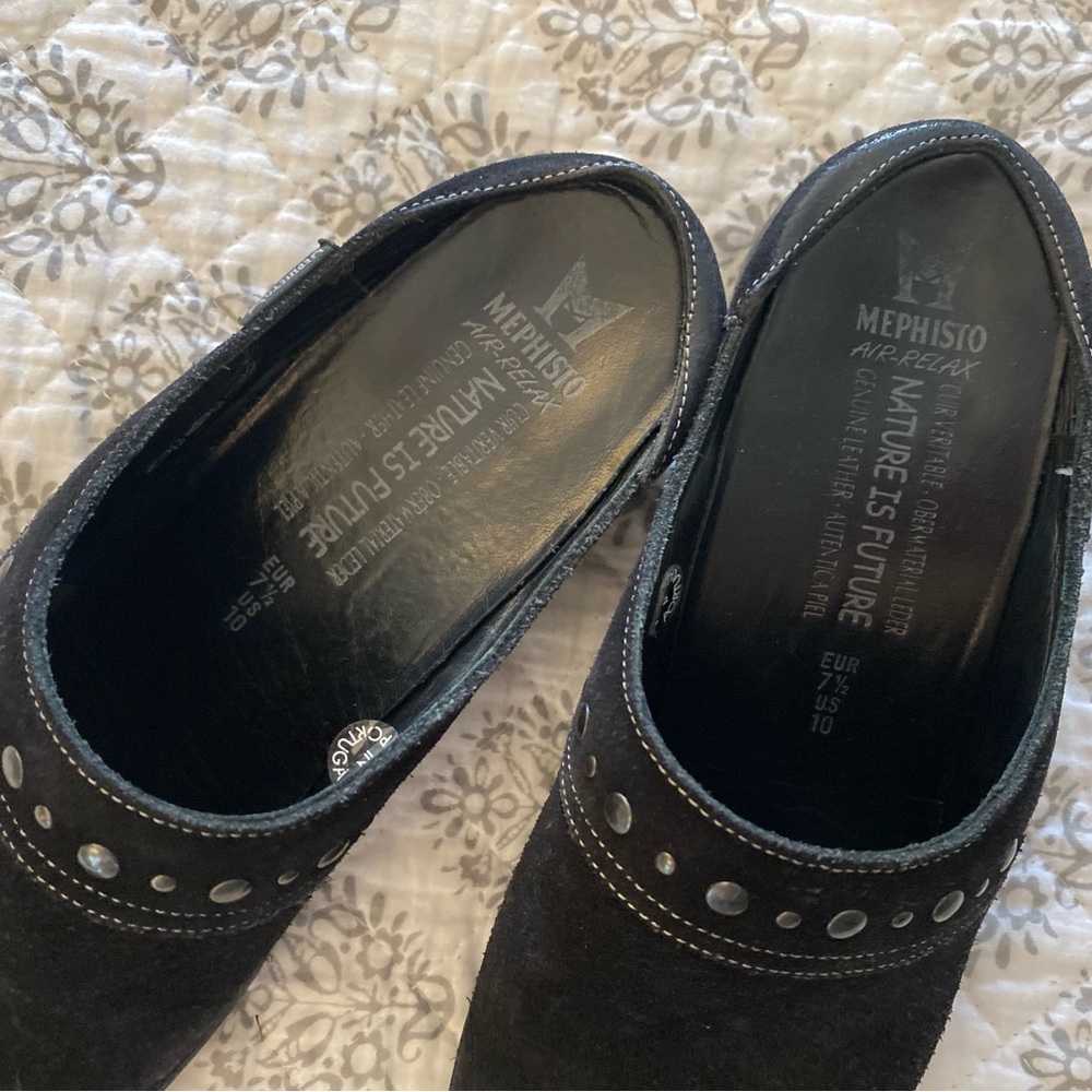 Mephisto Air Relax black suede clogs, size 10